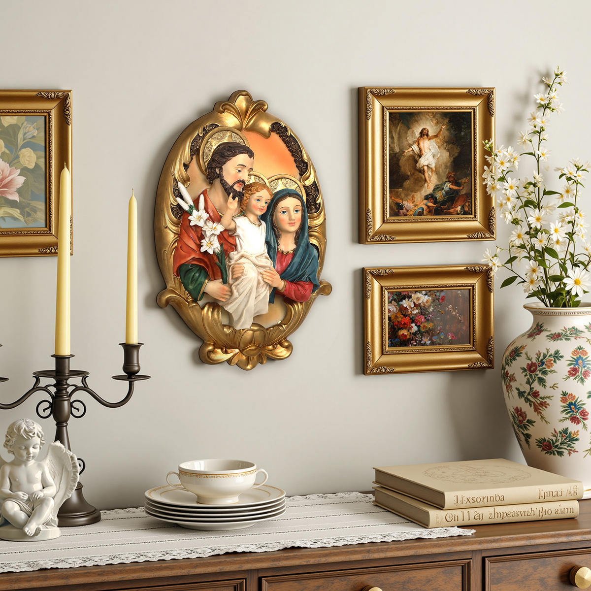 WANDSKULPTUR Heilige Familie, Glaubens- und Familiensymbol | B21.5 x T6.5 x H32 cm - Multicolor, Kunststoff (21.5/32/6.5cm) - Hometopia