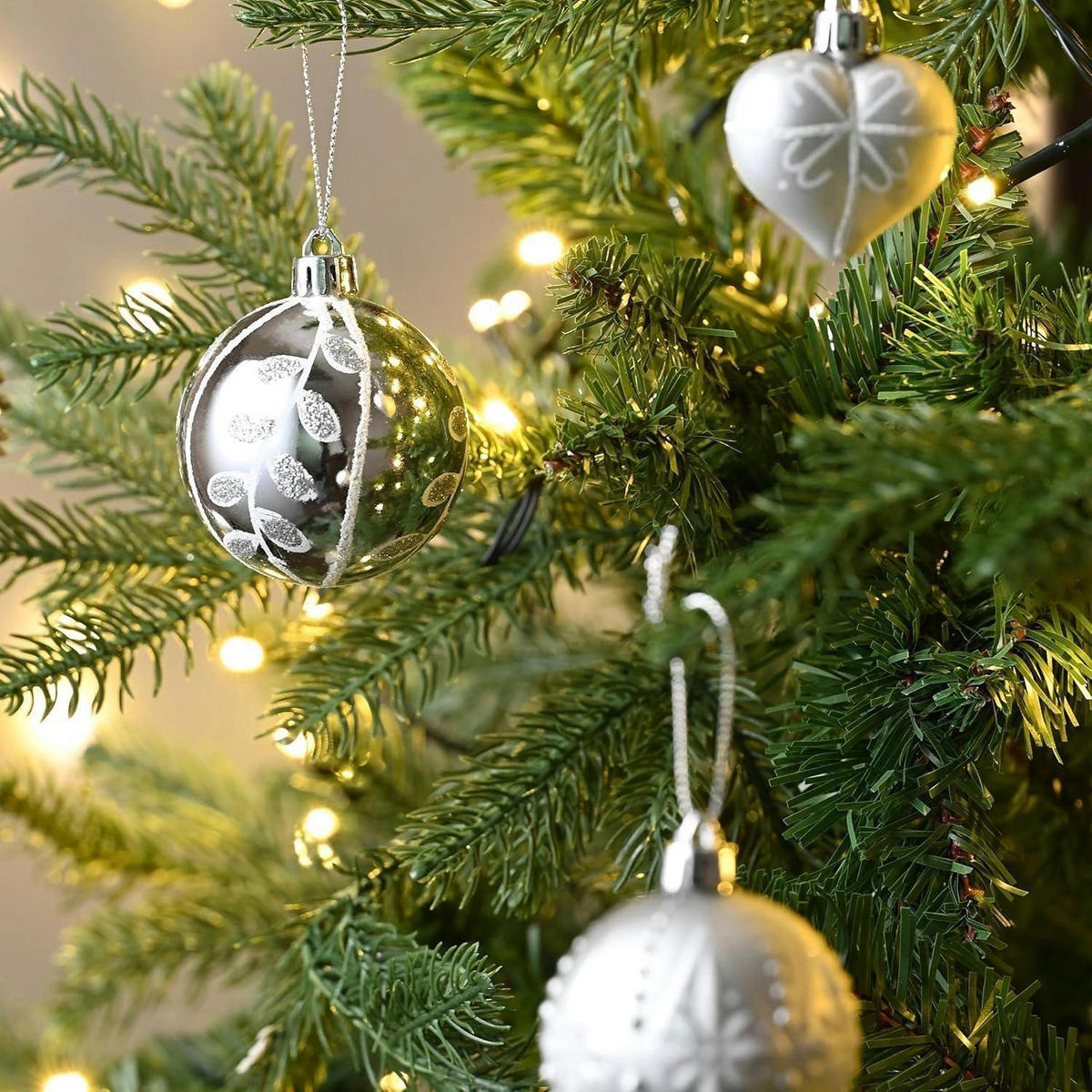 WEIHNACHTSKUGELN 70-teiliges Set Kunststoff Silber Weiß - Silberfarben, Kunststoff (6/6/6cm)