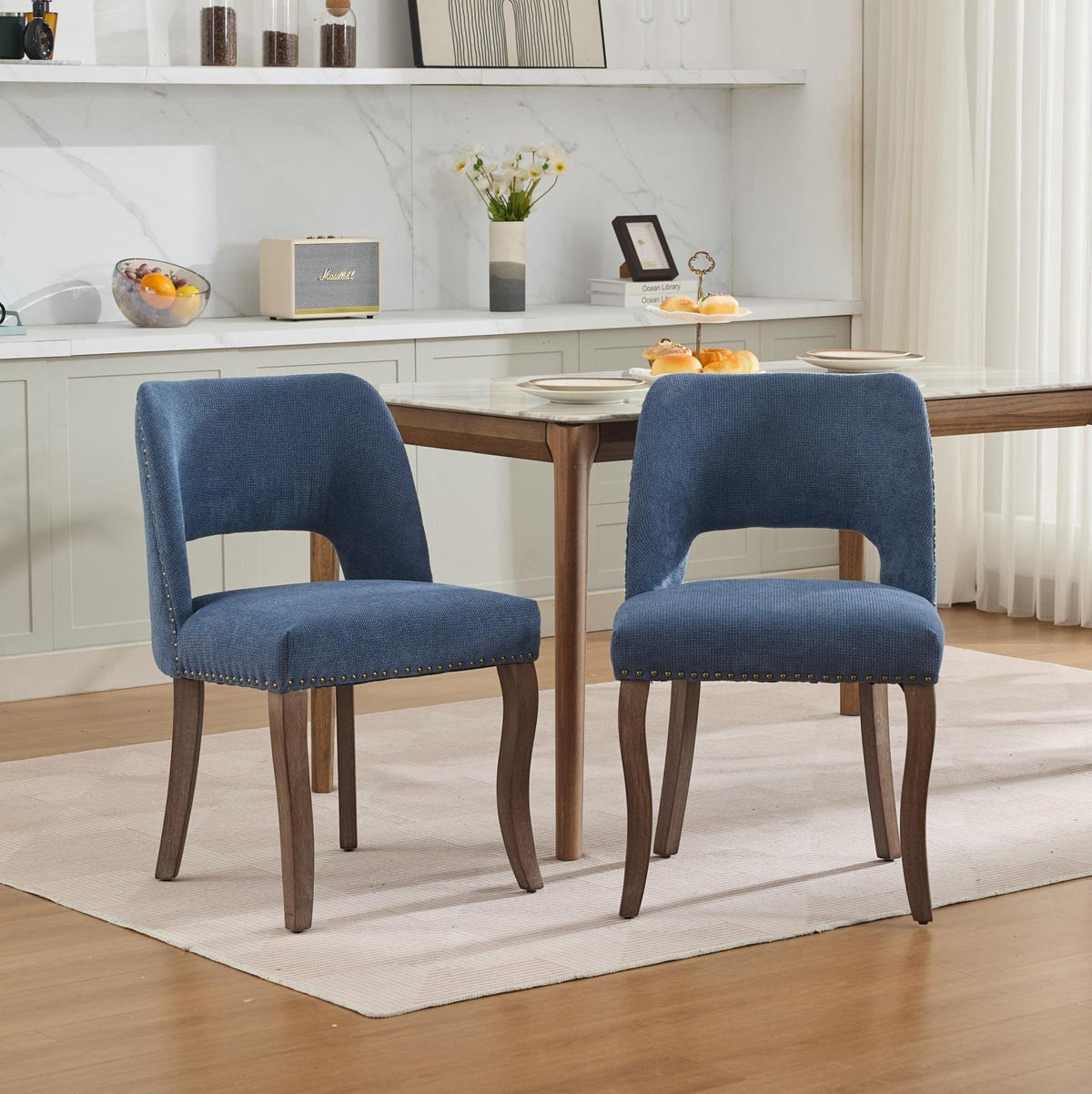ESSZIMMERSTUHL mit Polsterung Chenille Blau - Blau, Holz (51/82.5/58cm) - Meubliv