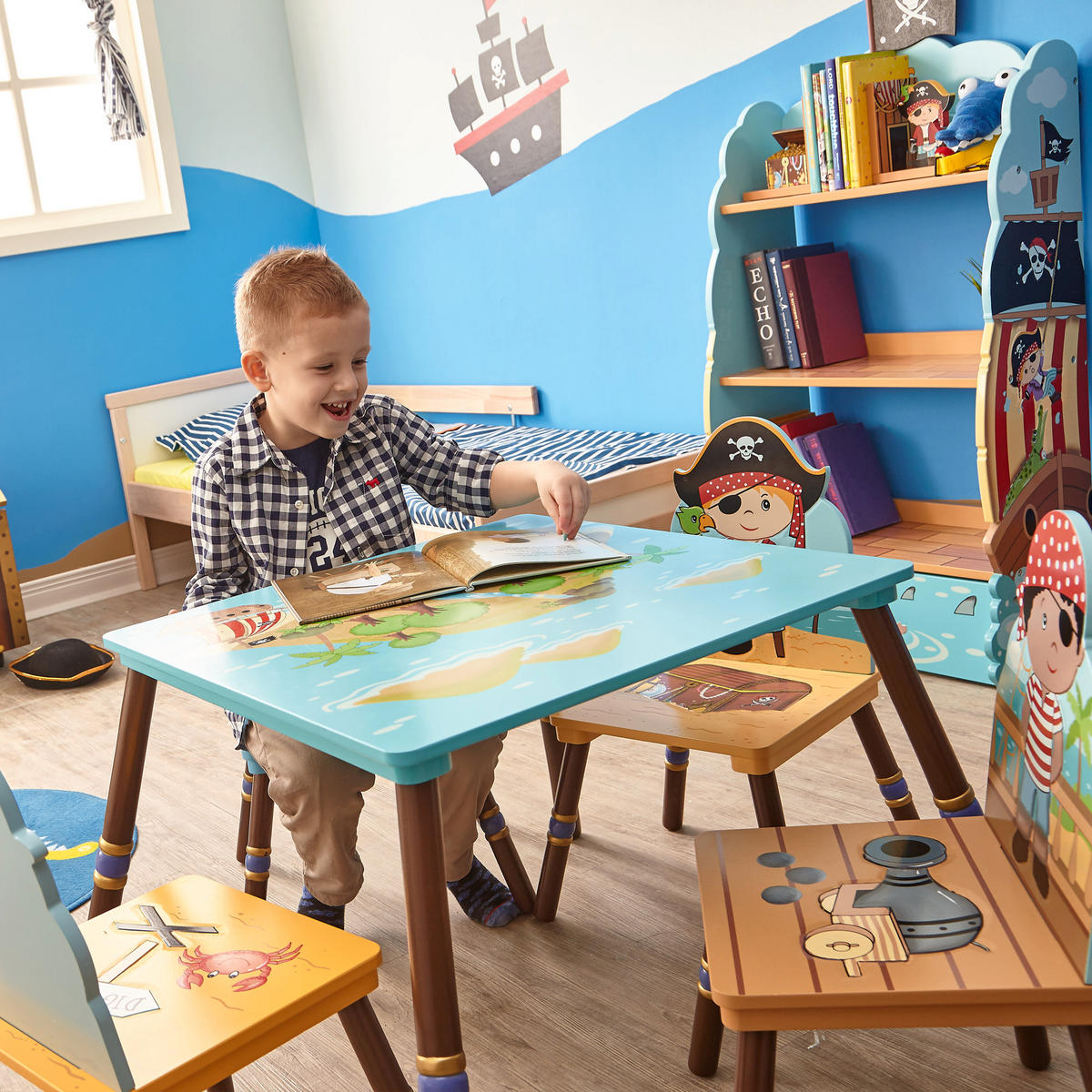 HOLZTISCH Innen, Blau, 50cm - Blau, Holz (73.7/49.5/73.7cm) - Teamson Kids