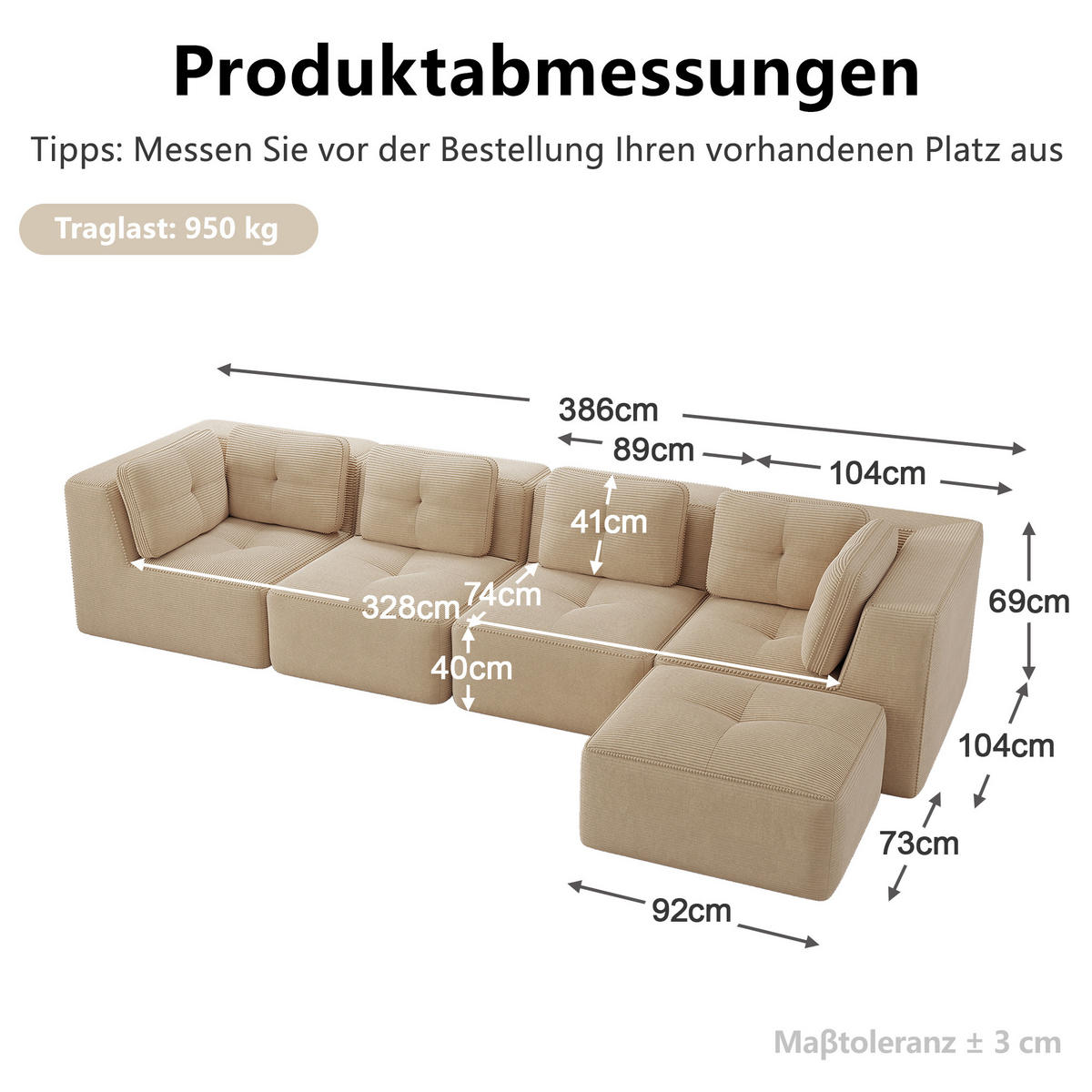 ECKSOFA DE-34220 4-Sitzer mit Tiefsitz Beige - Beige, Textil (177/386cm) - ComfortXL