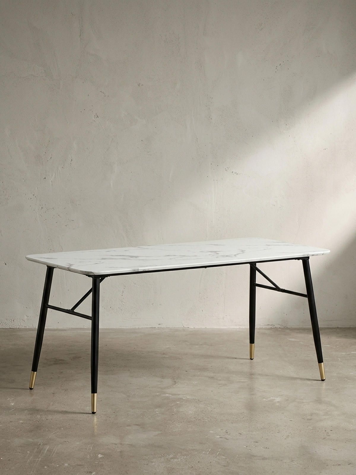 ESSTISCH Marmoroptik Metall Rechteckig Modern Klein, Weiß 160x80x76 cm - Goldfarben/Weiß, Holzwerkstoff/Metall (80/160/76cm) - KADIMA DESIGN