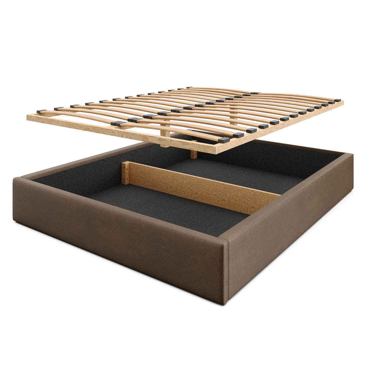POLSTERBETT 160x200cm Bett mit Stauraum Lattenrost Braun - Braun, Holz/Holzwerkstoff (160/200cm) - Muralo