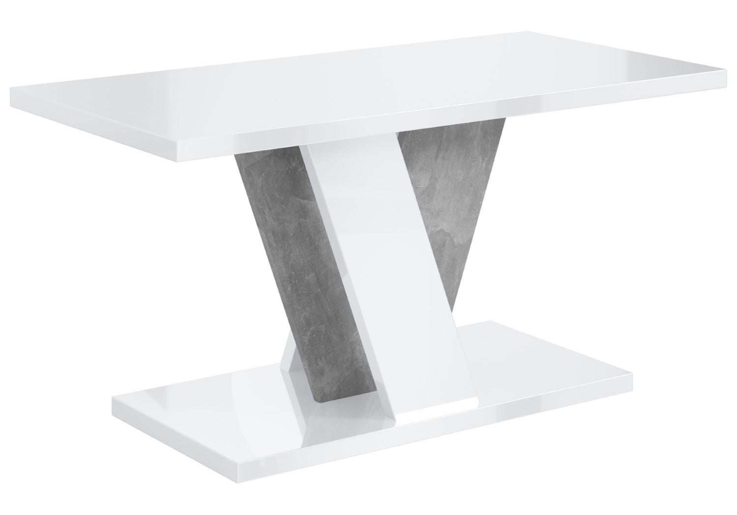 KAFFEETISCH 110x70x60 cm - Hochglanz Weiß / Betonoptik - INEY - Weiß Hochglanz, Holzwerkstoff (110/70/60cm) - ALTDECOR