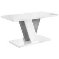 KAFFEETISCH 110x70x60 cm - Hochglanz Weiß / Betonoptik - INEY - Weiß Hochglanz, Holzwerkstoff (110/70/60cm) - ALTDECOR