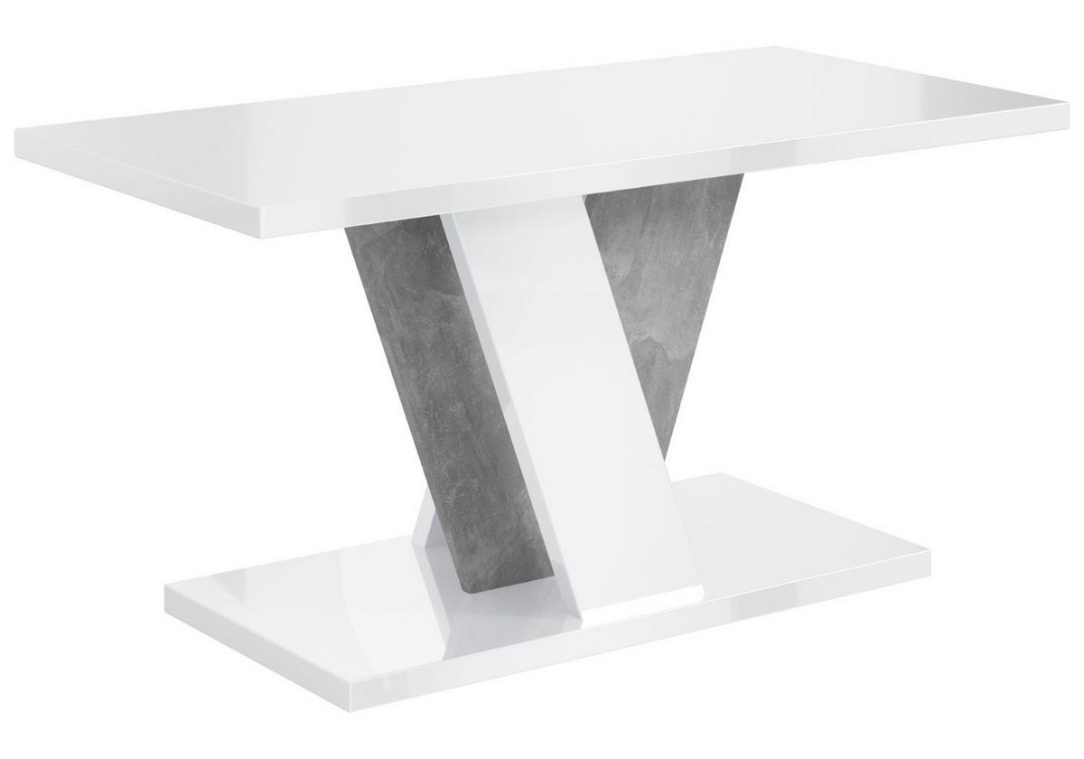 KAFFEETISCH 110x70x60 cm - Hochglanz Weiß / Betonoptik - INEY - Weiß Hochglanz, Holzwerkstoff (110/70/60cm) - ALTDECOR