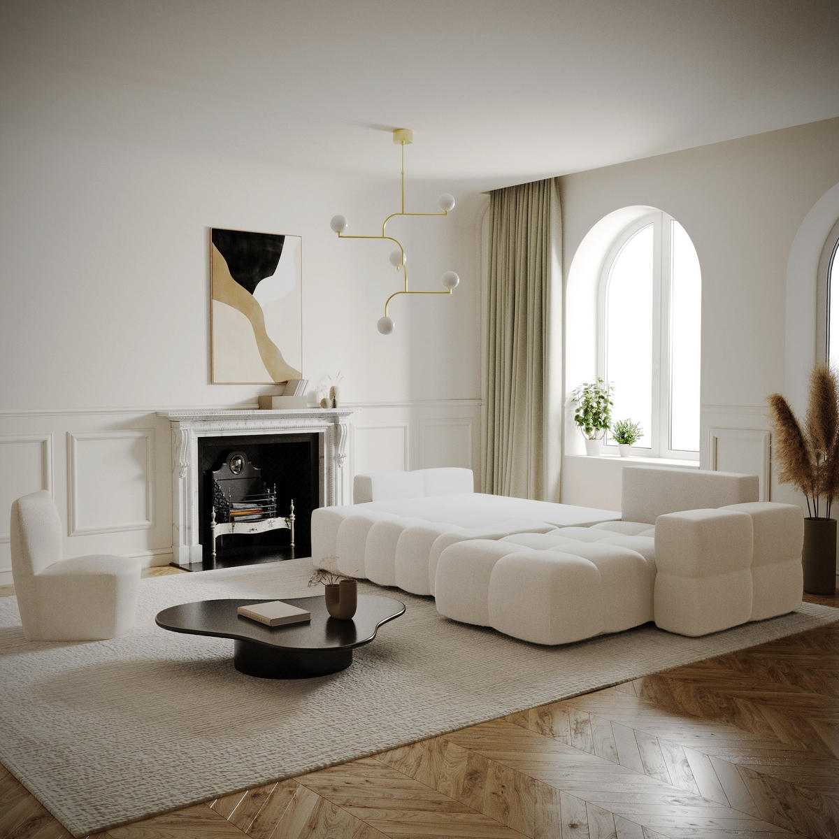 ECKSOFA RECHTS SCHLAFSOFA Mit Stauraum Stoff creme 286 cm - Creme, Textil (286/169cm) - Sia Home