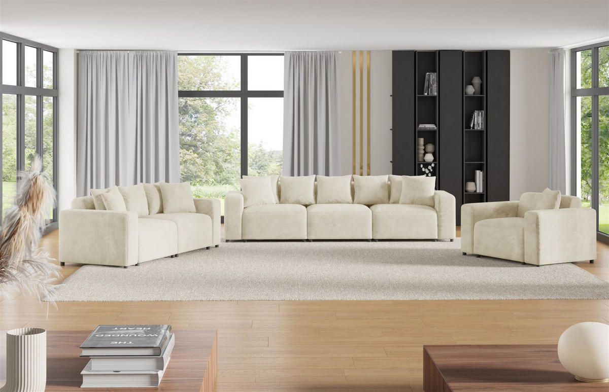 SESSEL Megan In Poso - Creme, Holzwerkstoff/Textil (145/75/98cm) - Fun Möbel