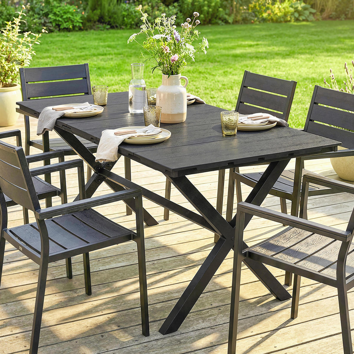 GARTENTISCH DE-14209 rechteckig 150x90 cm, für 4-6 Personen Schwarz - Schwarz, Metall (150/90/74cm) - ComfortXL