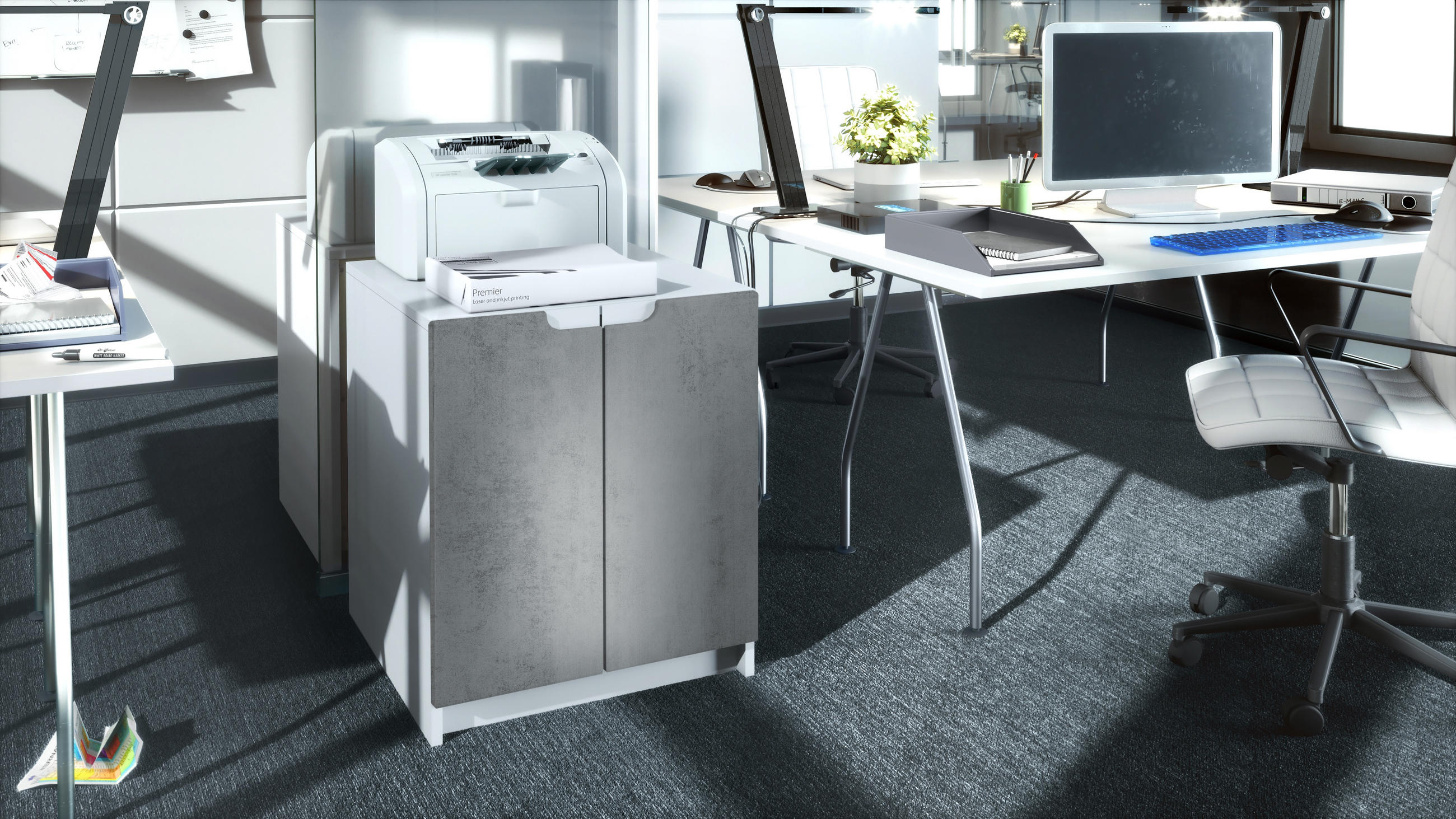 KOMMODE Logan Fronten in Beton Dunkel Optik - Dunkelgrau, Holzwerkstoff (51/60.5/54cm) - Vladon