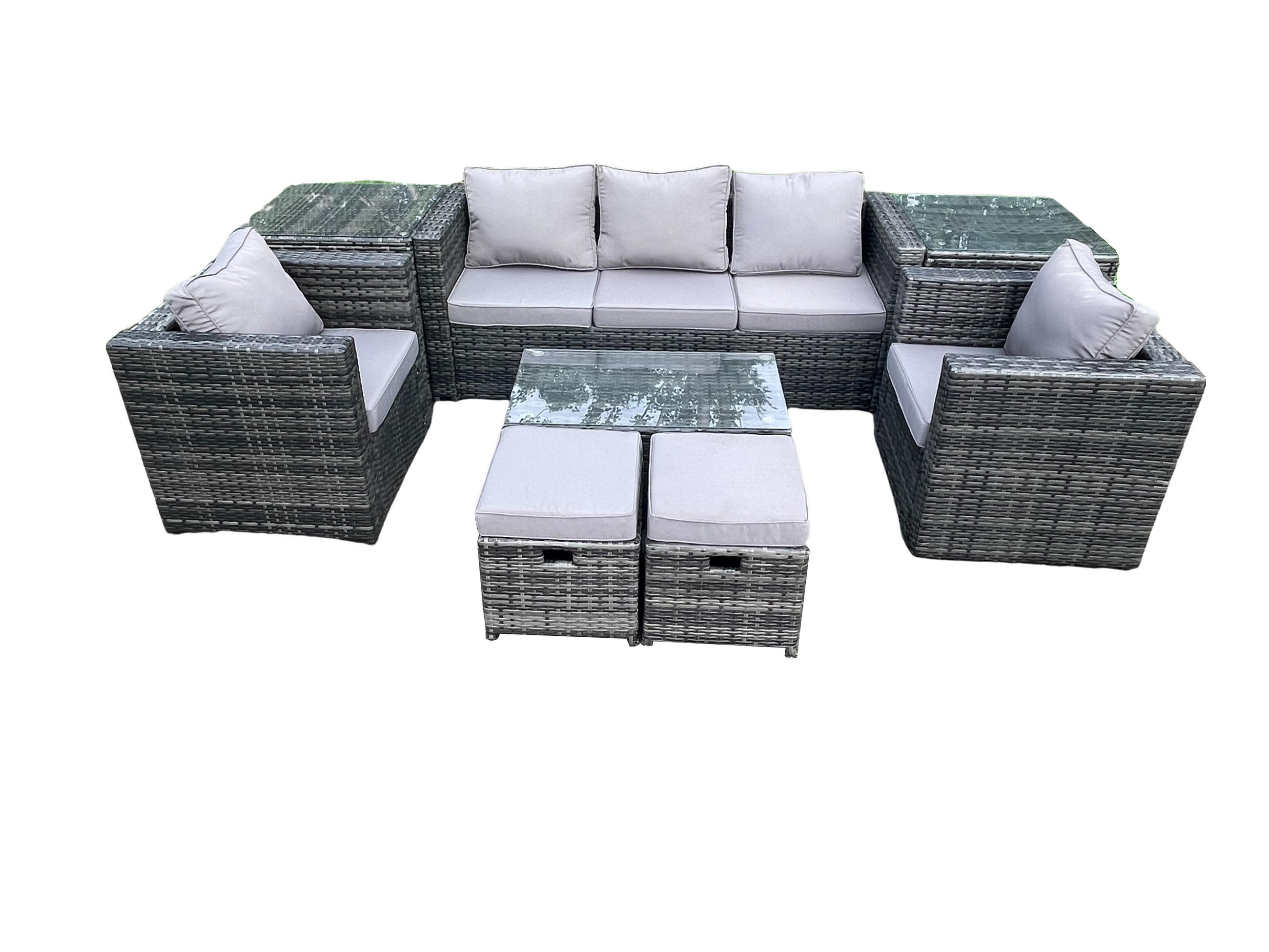 GARTENSOFA SET Polyrattan Dunkelgrau 7-Sitzer - Dunkelgrau, Metall - Fimous