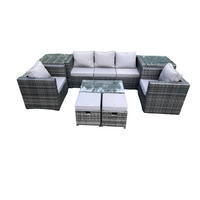 GARTENSOFA SET Polyrattan Dunkelgrau 7-Sitzer - Dunkelgrau, Metall - Fimous