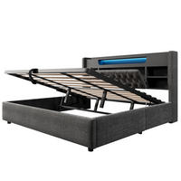 POLSTERBETT 180/200 cm Grau mit LED-Beleuchtung und Stauraum-Kopfteil - Grau, Textil (180/200cm) - Oxeza
