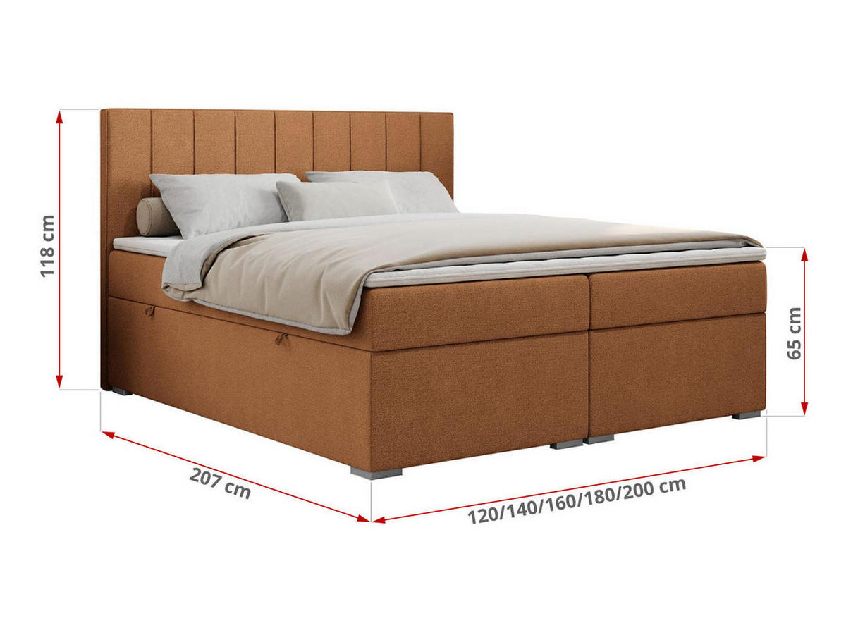 BOXBETT ALLY 140/200 Orange Struktur - H3 - Orange, Holz/Textil (140/200cm) - MKS