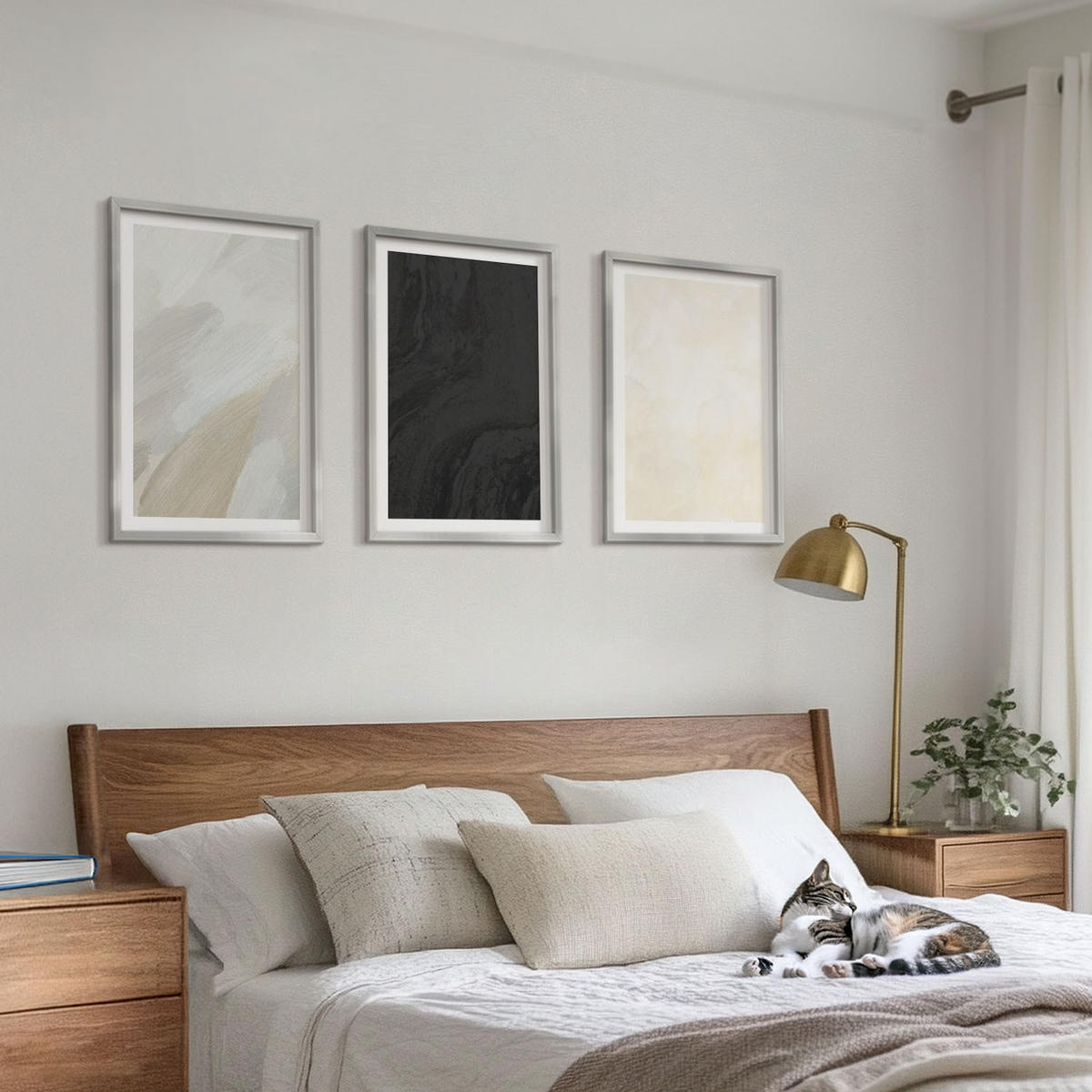 BILDER SET 3er Set - 40x60 cm Silberner Rahmen - Strukturen schattieren Minimalismus - Silberfarben, Kunststoff (40/60cm) - TULUP