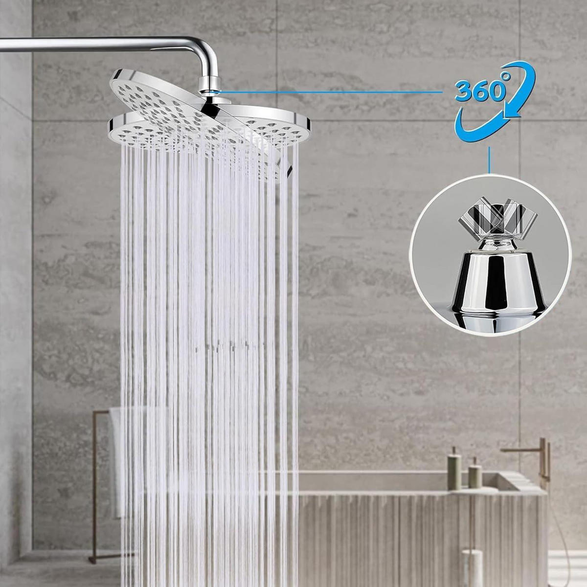 REGENDUSCHE 20 cm rund ABS-Material mit Silikondüsen - Silberfarben, Metall (20/12.7/20cm)