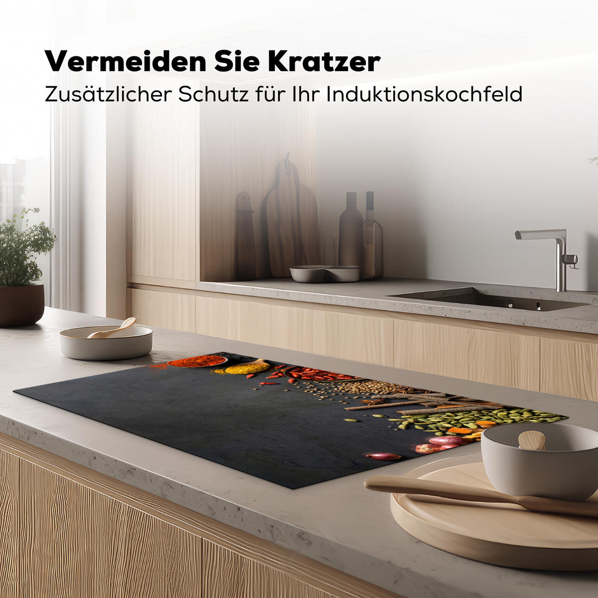 HERDABDECKPLATTE Kräuter - Lebensmittel - Gewürze - Schwarz - Paprika - Zimt 90x52 cm - Currygelb, Kunststoff (90/52/0.2cm) - MuchoWow