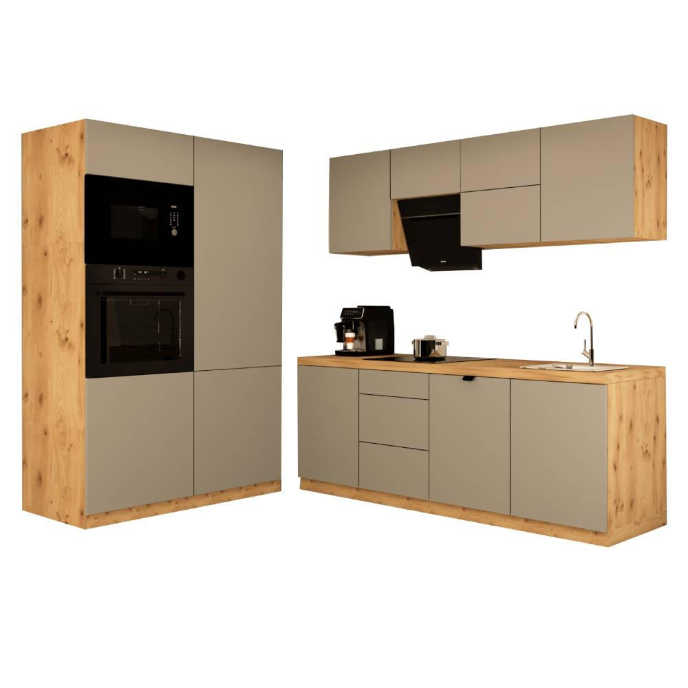 KÜCHENZEILE 240 cm - Langen KL18-M240 - in Beige / Matt - Beige, Holz (360/212/58cm)