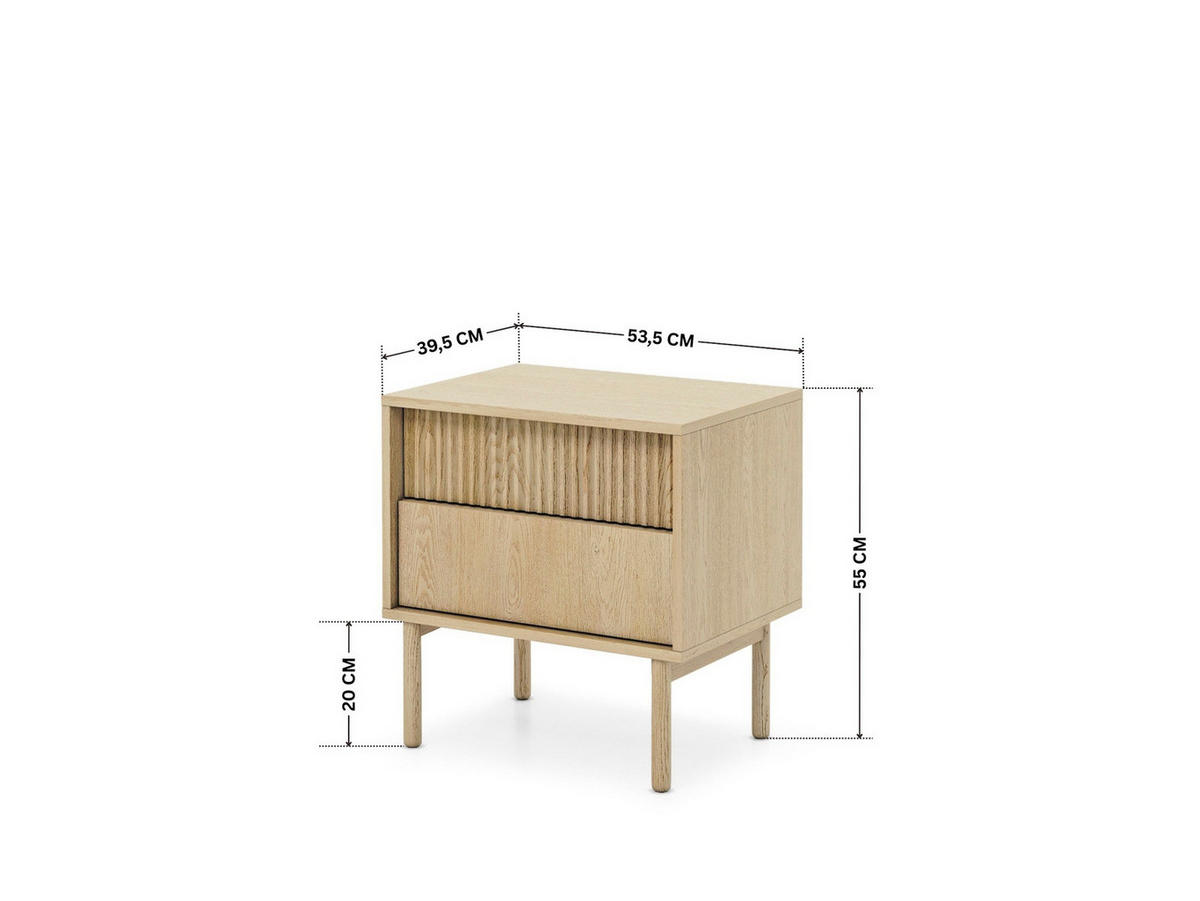 NACHTTISCH TAVO 54 cm Eiche Cremona - mit 2 Schubladen (eine geriffelt) und Holzfüßen - Eichefarben, Holz/Holzwerkstoff (53/55/39cm) - Ravio