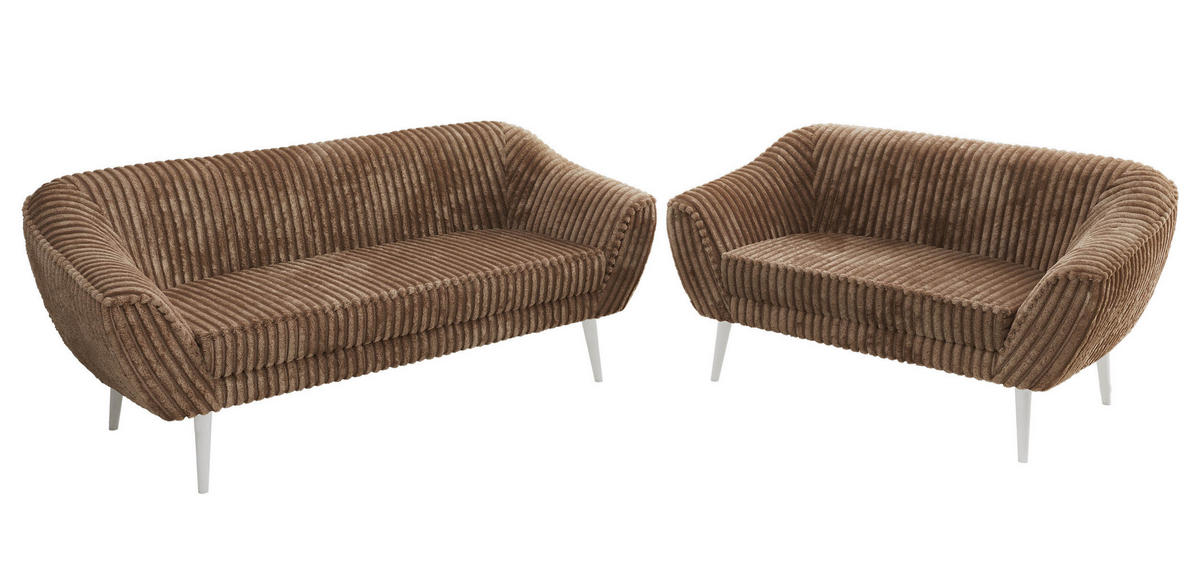 SEDACÍ SOUPRAVA 3+2 PIRS - Hnědá Manšestr - Bílé nohy - bílá/hnědá, kompozitní dřevo/textil (180/75/74cm) - MKS