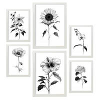 POSTER Set Mit 6 Helle Blumen Natur Und Botanikdrucke Mit Blumenmotiven In Klassischem Schwarz Und Weiß Innenarchitektur A3 & A4 Weißer Rahmen - Weiß, Papier (29/3cm) - Nacnic