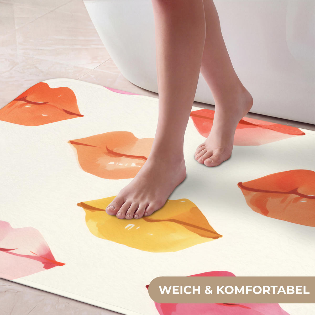 KOUPELNOVÁ PŘEDLOŽKA Rty - barevné - lesklé 120x60 cm - růžová, textil/plast (120/60cm) - OnlyWow