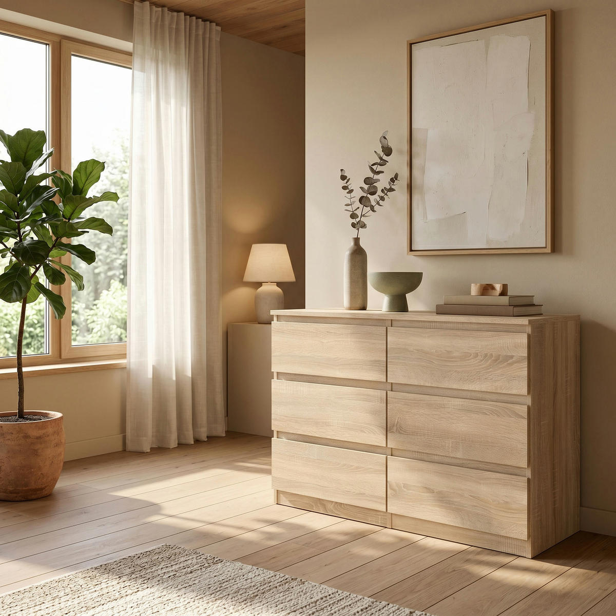 KOMMODE NUDO 138,5/78,5/39cm mit 6 Schubladen Türen Sonoma Eiche - Sonoma Eiche, Holzwerkstoff (138.5/78.5/39cm) - MASSENO