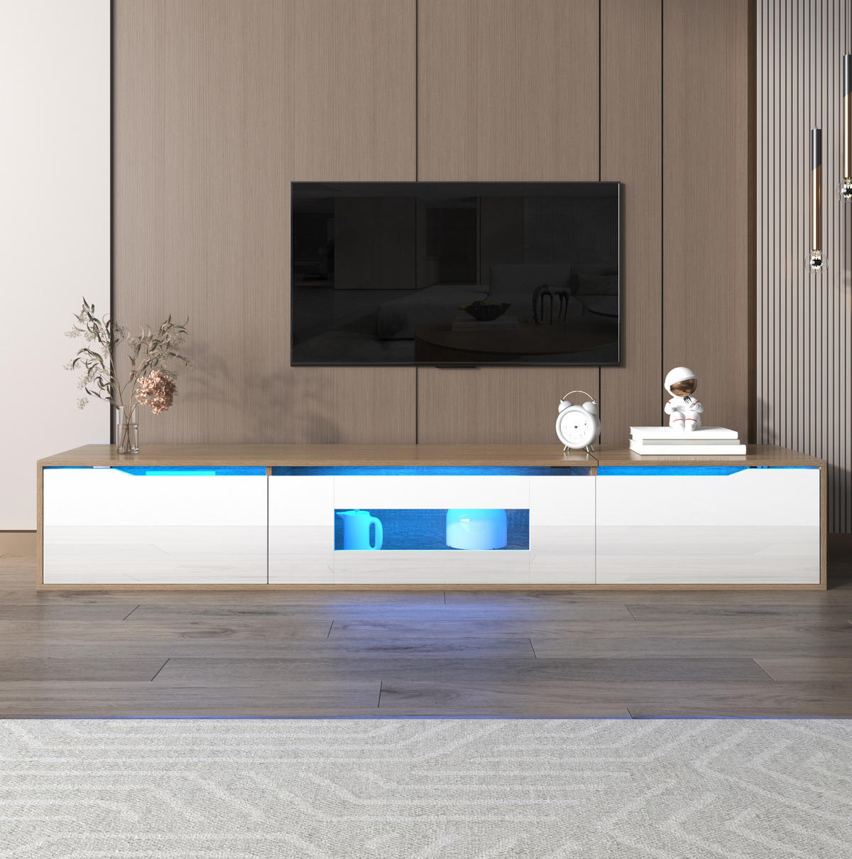 TV-SCHRANK mit LED-Beleuchtung 180 x 35 x 30 cm Weiß Holzoptik - Birnbaumfarben, Holzwerkstoff (35/30/180cm) - Beauniv
