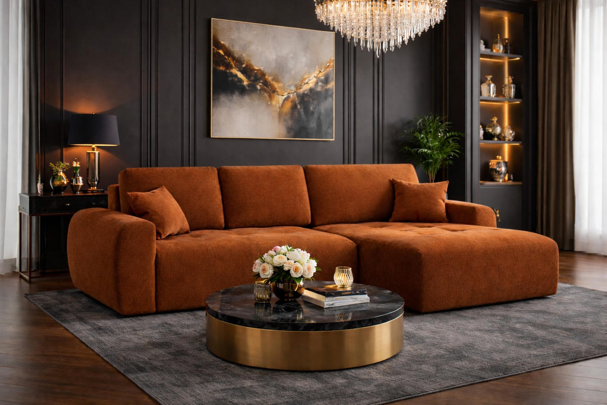 ECKSOFA Mit Schlaffunktion Und Bettkasten L-Form Ivo L, Veloursstoff Salvador, Braun, Rechts - Braun, Holz (250/142cm) - Kaiser Möbel