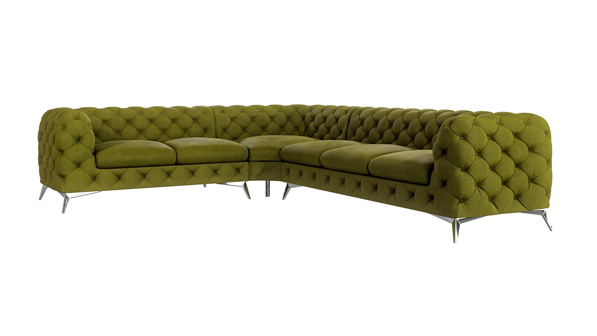 ECKSOFA Chesterfield Laura Olive Samt - Silberfarben/Olivgrün, Holz/Textil (323/264cm) - S-Style Möbel