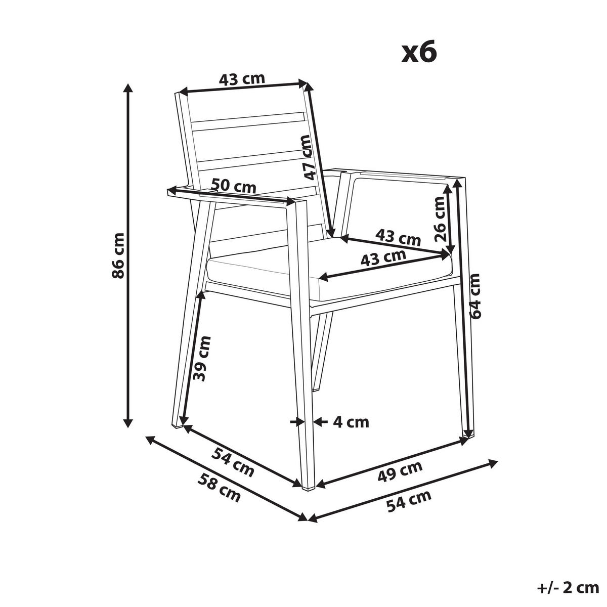 GARTENSTUHL 6er-Set Metall Weiß Taviano - Hellbraun/Weiß, Metall (54/86/58cm) - Beliani