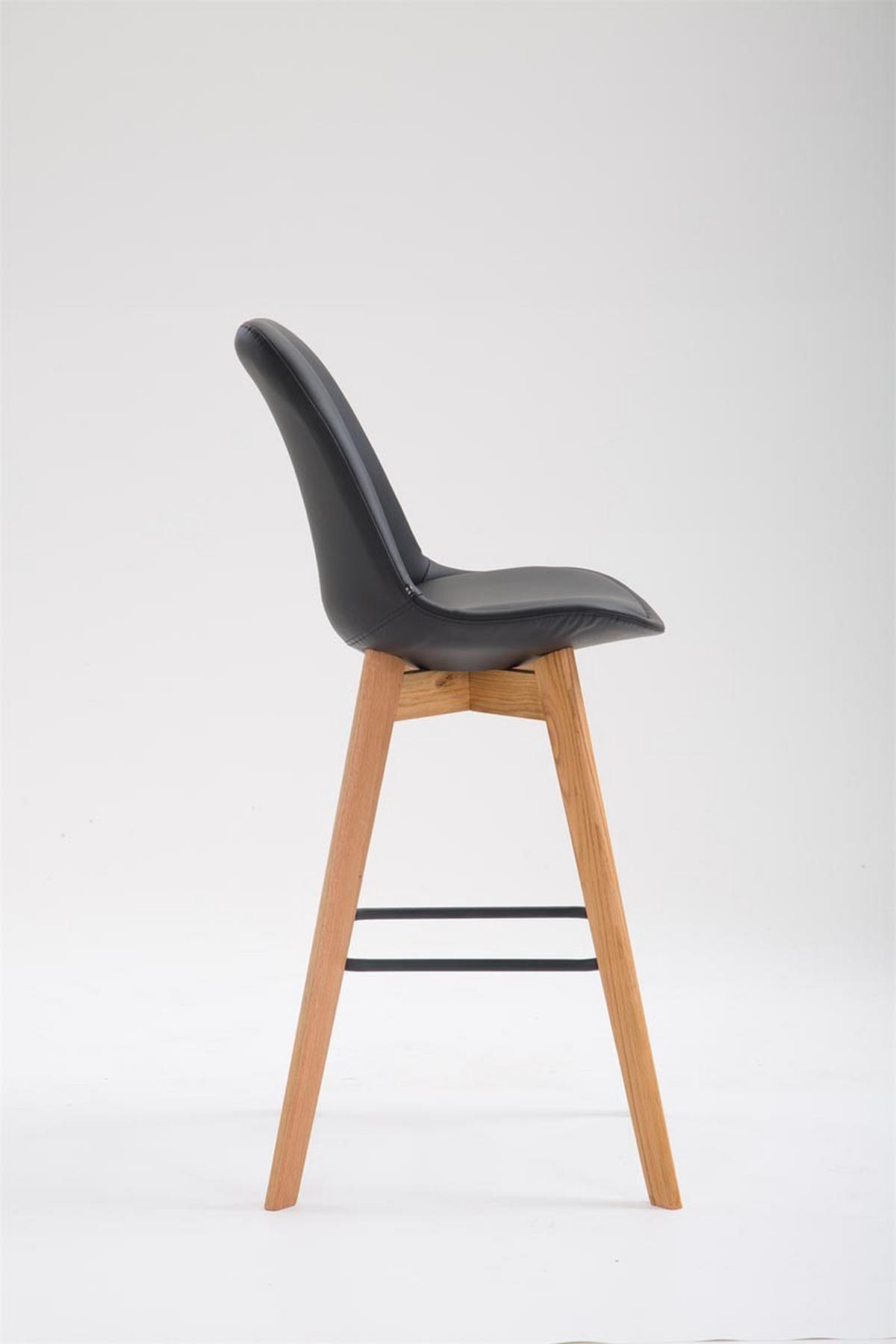 BARHOCKER Metz Massivholz 112x48x56 cm Schwarz - Schwarz, Leder (48/112/56cm) - furnicato