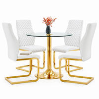 ESSZIMMER-SET mit Glastisch 85 cm Transparent/Weiß-Gold 5-tlg. - Transparent, Metall (85/76/85cm) - Meubliv