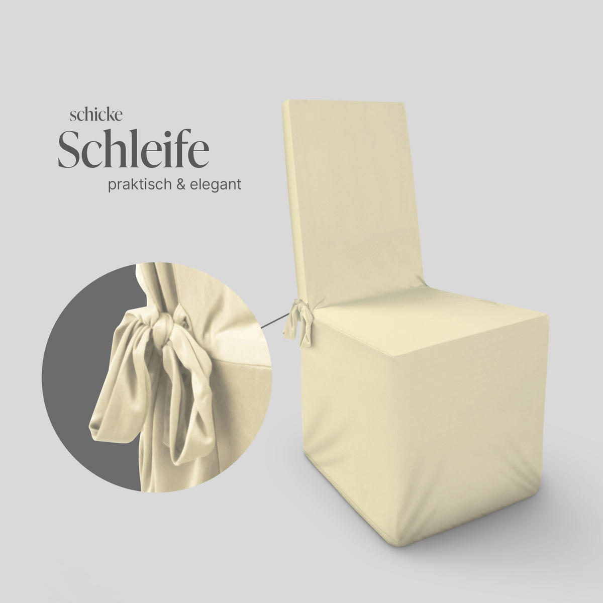 STUHLHUSSE ( Creme ) - Stretchhusse für eckige Stuhllehnen - ( 45 cm x 96 cm ) elastischer Bankett Stuhlbezug - Creme, Textil (45/96cm) - Bestlivings