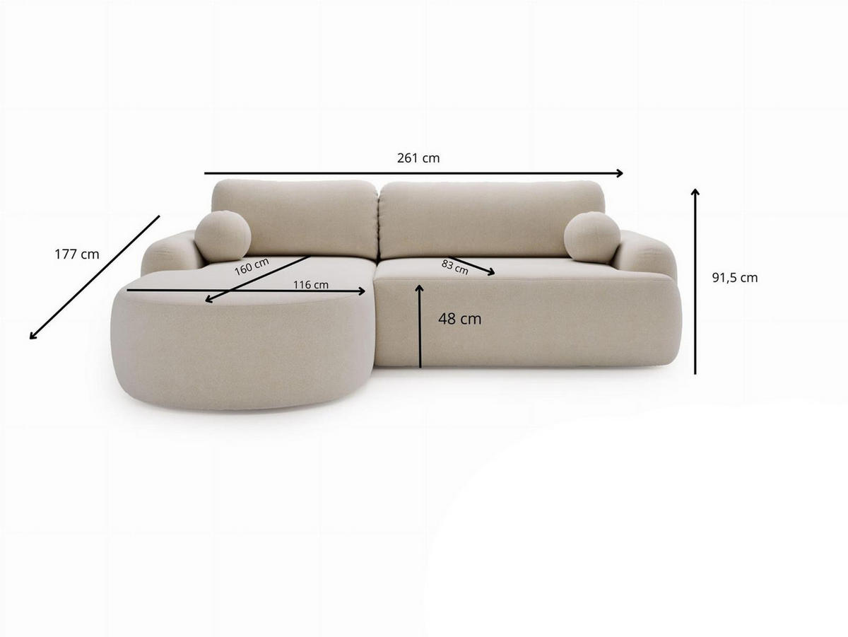 ECKSOFA L Form OLIO Beige - Creme, Holzwerkstoff (261/177cm) - Compleo24