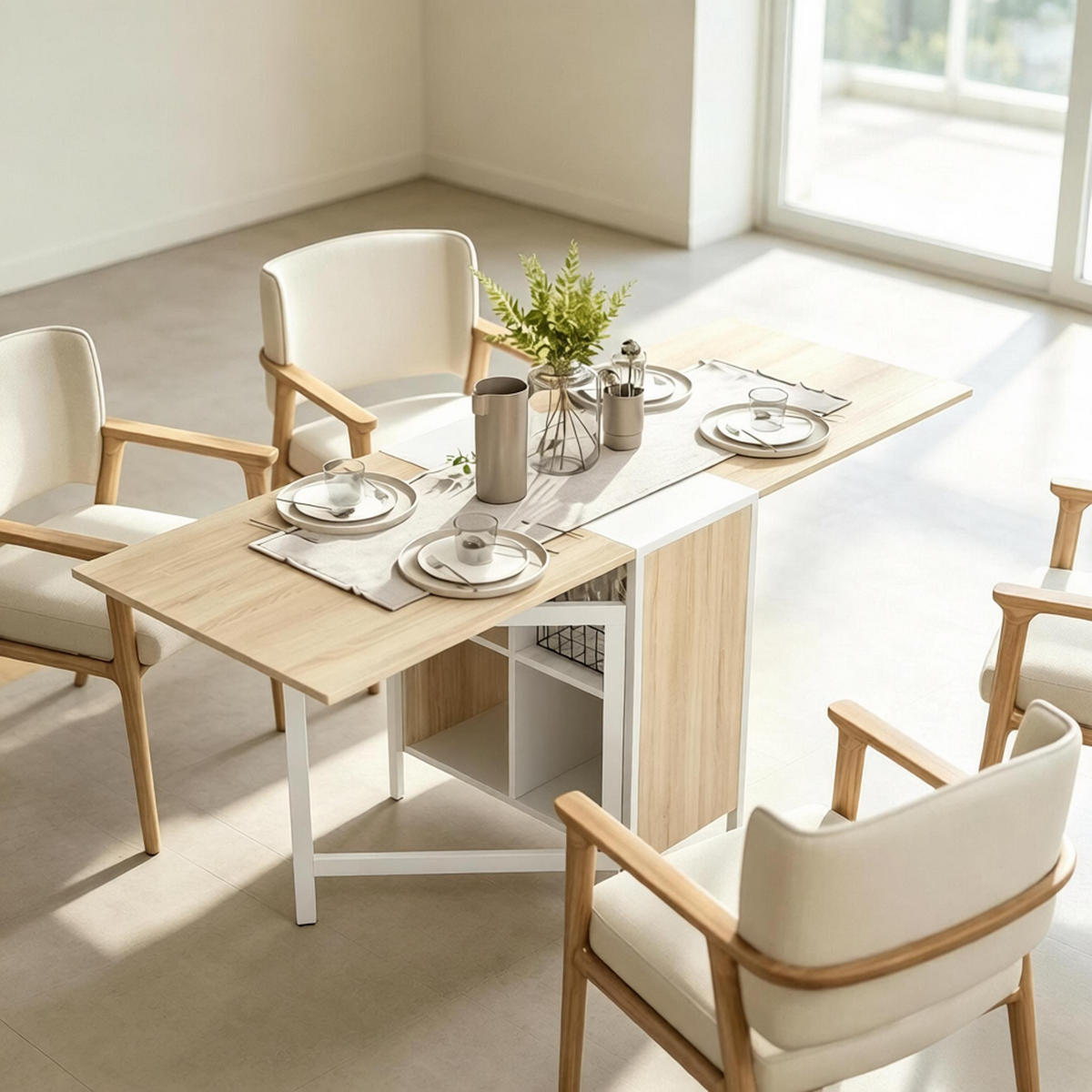 KLAPPTISCH 30-170/60/75 cm mit Ablagefach DE-39941 Eiche+Weiß - Eichefarben, Holzwerkstoff (62/169/75cm) - ComfortXL