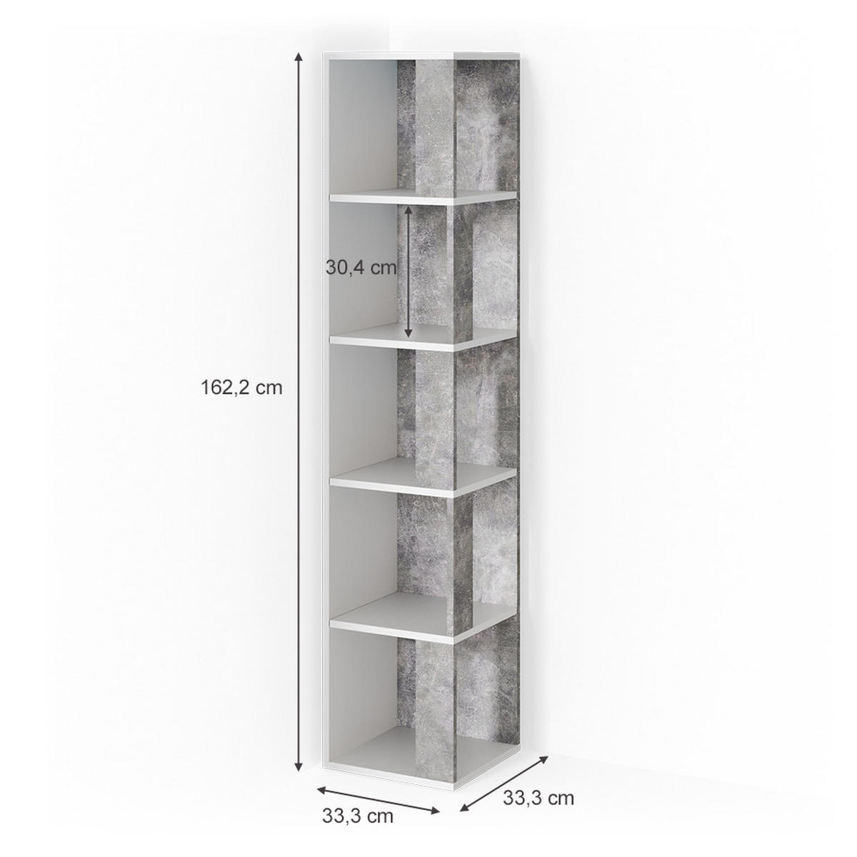 ECKREGAL Lio Beton 33.3 x 162.2 cm - Grau, Holzwerkstoff (33.3/162.2/33.3cm) - Vicco