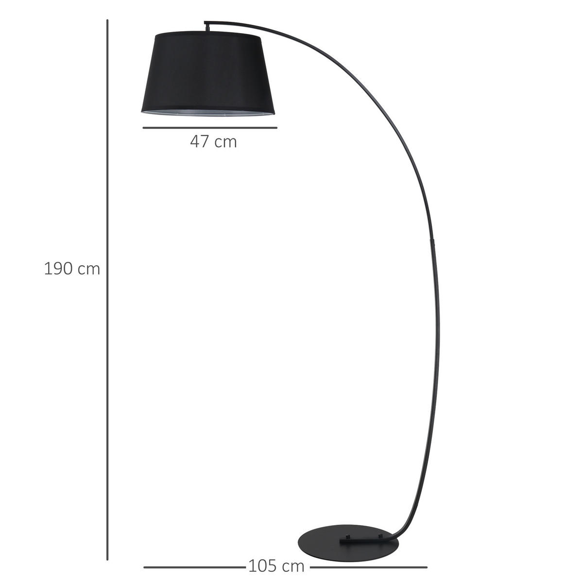 STEHLAMPE mit Lampenschirm aus Stoff, Fußschalter, Schwarz - Schwarz, Metall (47/105/190cm) - HOMCOM