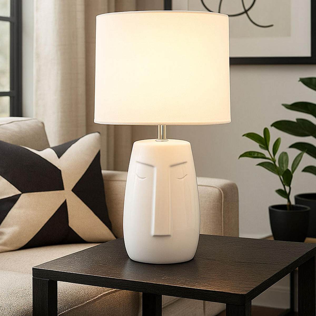 TISCHLEUCHTE Keramik Weiß mit Textilschirm 2er Set - Weiß, Textil (22/22/38.5cm)