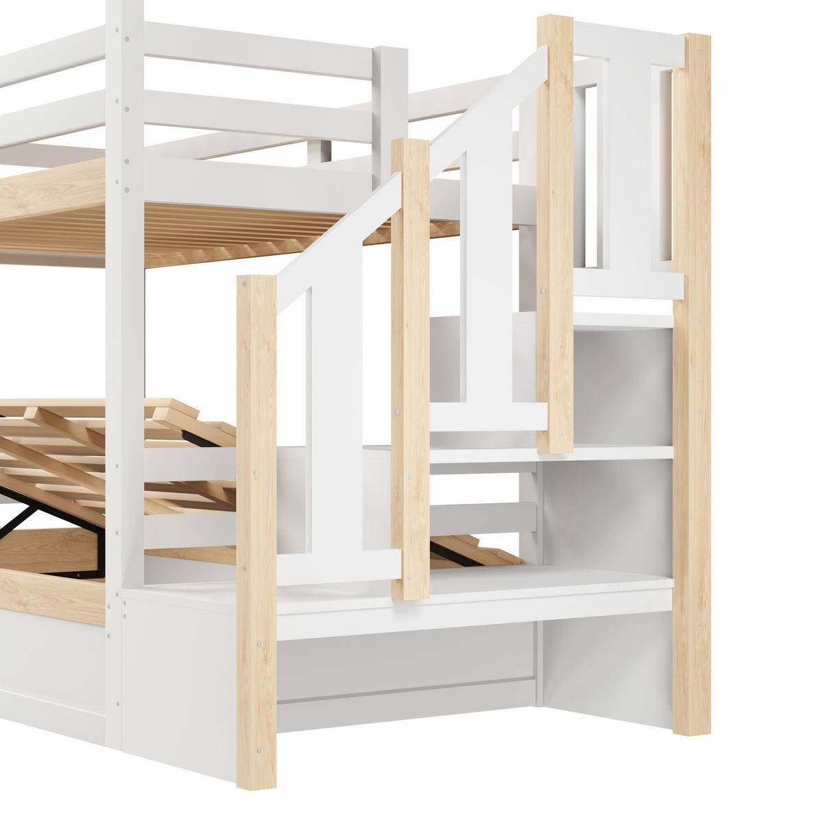 ETAGENBETT mit Stauraum 90x200 cm Weiß/Natur - Weiß, Holzwerkstoff (90/200cm) - Beauniv
