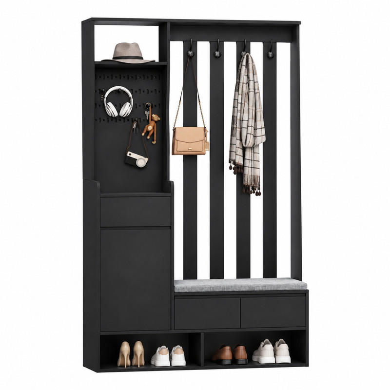 FLURGARDEROBE mit Sitzbank 100 x 35 x 180 cm MDF Schwarz - Schwarz, Holzwerkstoff (35/180/100cm) - Beauniv