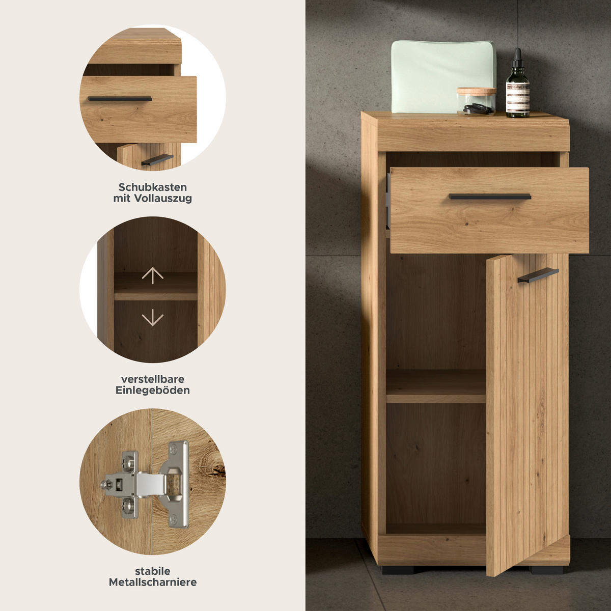 STANDSCHRANK SCOUT (B/H/T: ca. 37/88/31 cm) in Artisan Eiche Nachbildung/Artisan Eiche Nachbildung - Eiche Artisan, Holz (37/88/31cm)