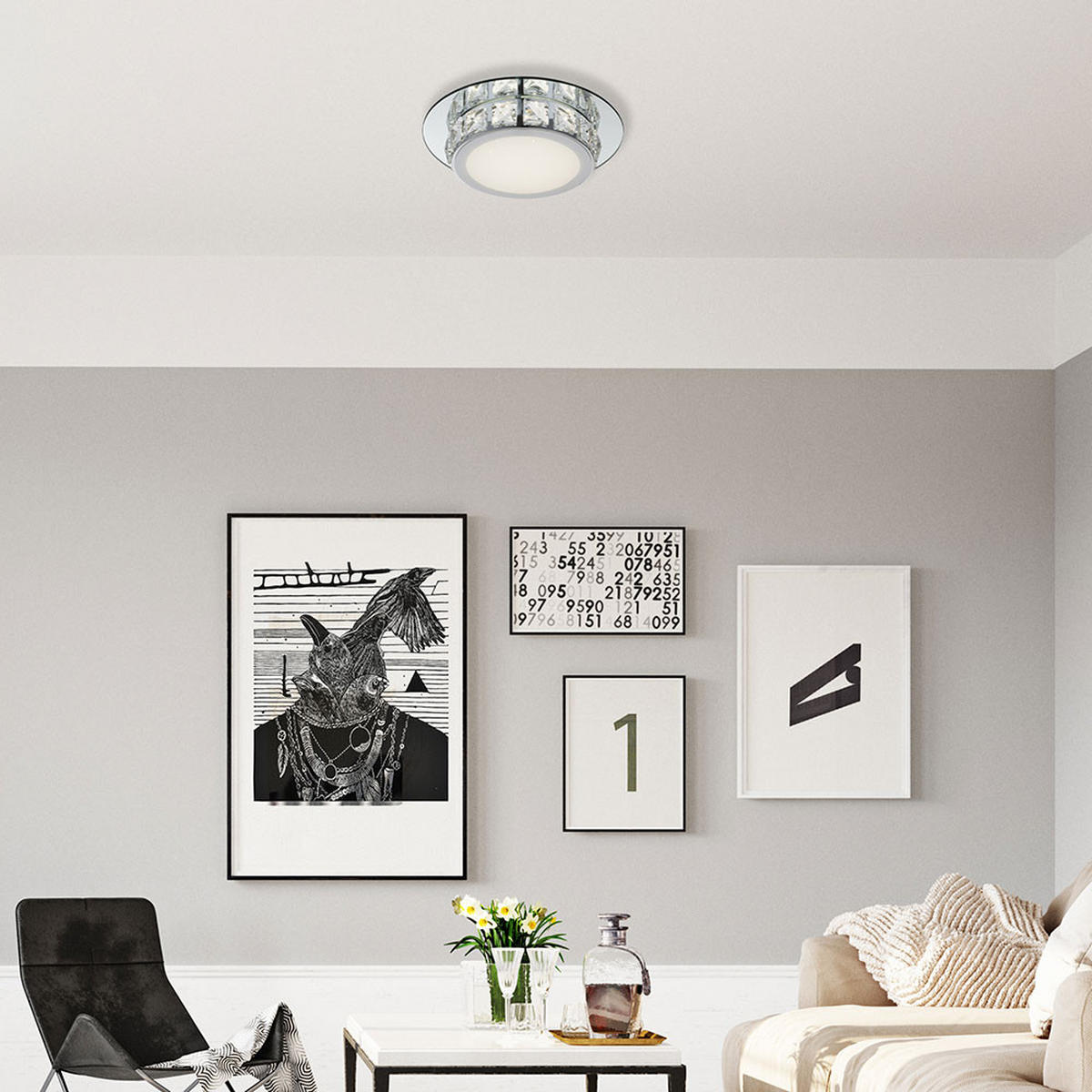 LED DECKENLEUCHTE Metall Opal Silber - Silberfarben, Glas (25/25/7cm)