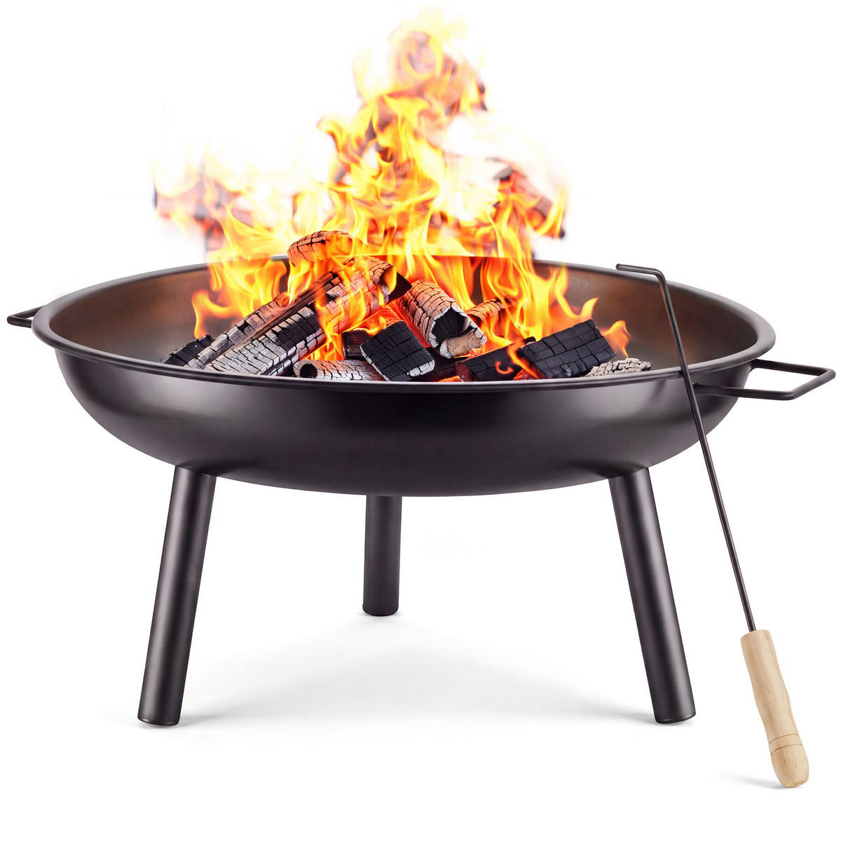 FEUERSCHALE Diablo, inkl. Schürhaken, 66,5 x 57,5 x 29,5 cm, schwarz - Schwarz, Metall (66.5/29.5/57.5cm) - tectake