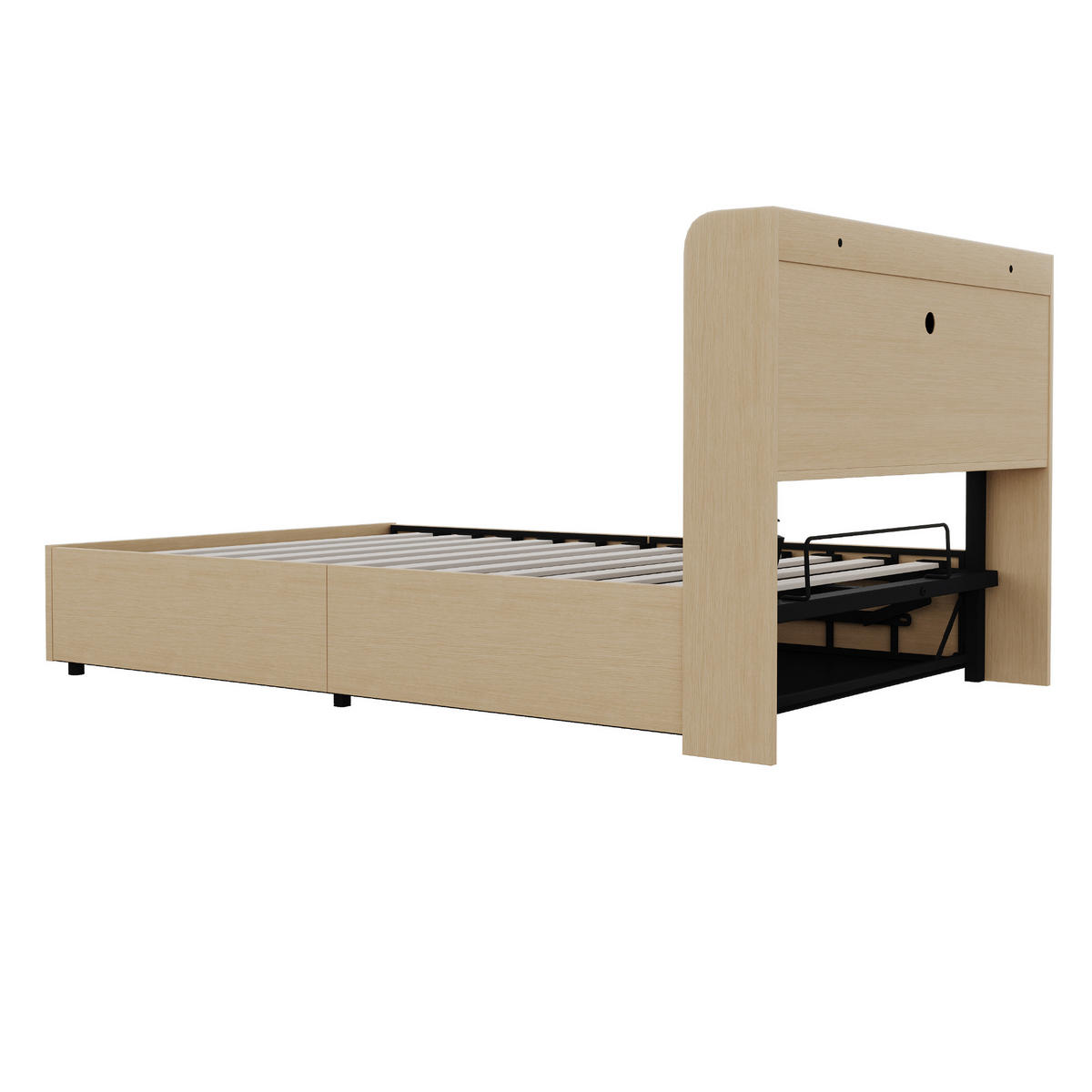 POLSTERBETT 140/200 cm Holzfarbe mit Stauraum, Ausgestattet mit USB und Tape-C-Steckdose - Naturfarben, Holz (140/200cm) - Oxeza