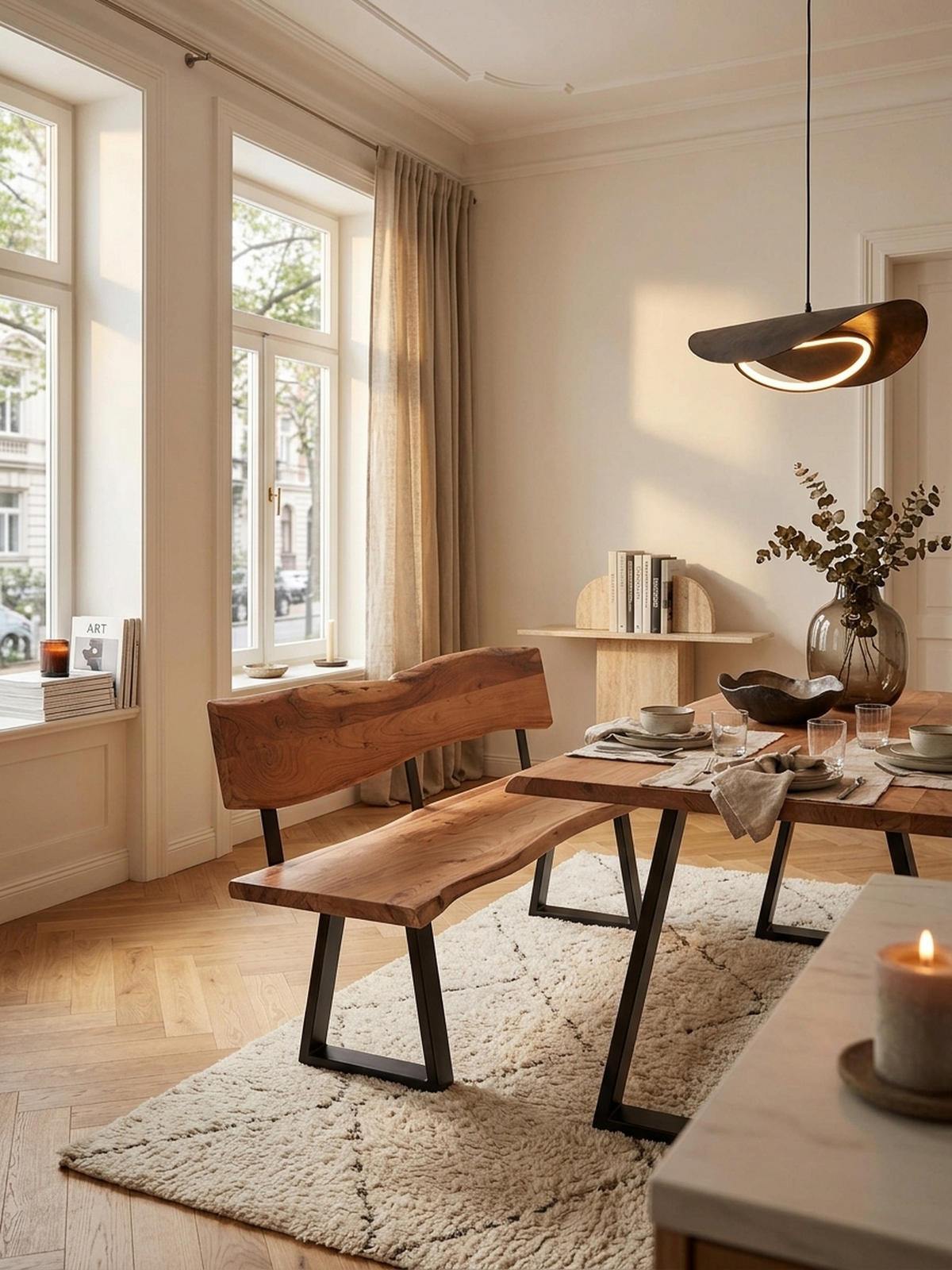 ESSZIMMERBANK Landhausstil Baumkante Akazienholz, Beige 160x60x84 cm - Beige/Schwarz, Holz/Metall (160/84/60cm) - KADIMA DESIGN