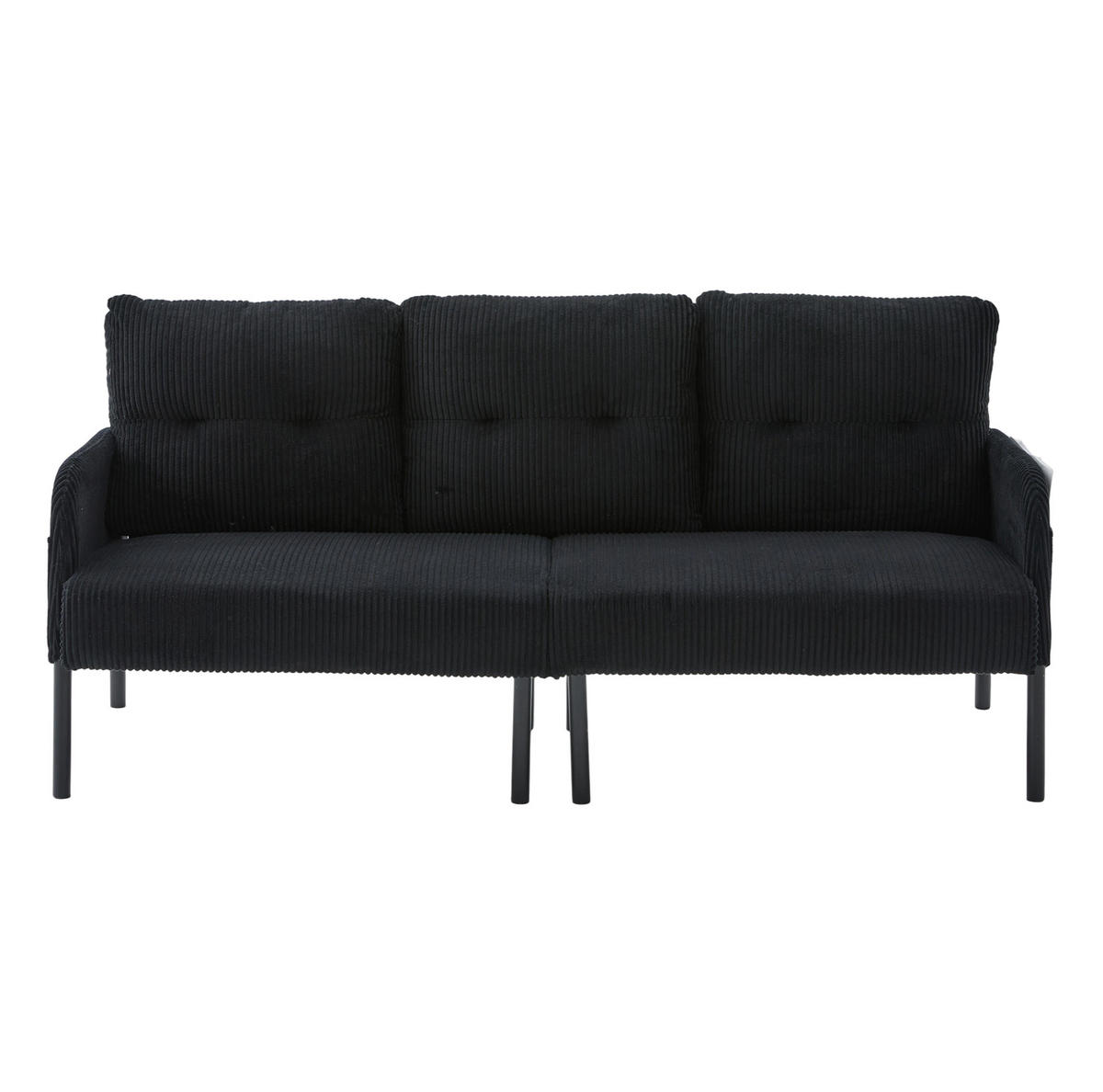 SOFA 3-Sitzer mit Seitentasche Cord Schwarz - Schwarz, Kunststoff (171/80/72cm) - Meubliv