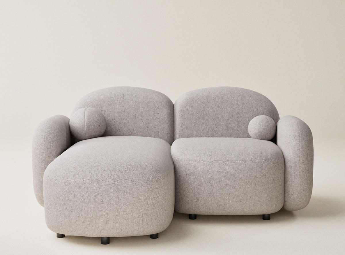 ECKSOFA Bahama Beige Webstoff - Links Seite - Beige/Schwarz, Holz/Holzwerkstoff (146/190cm) - Maison de Reve
