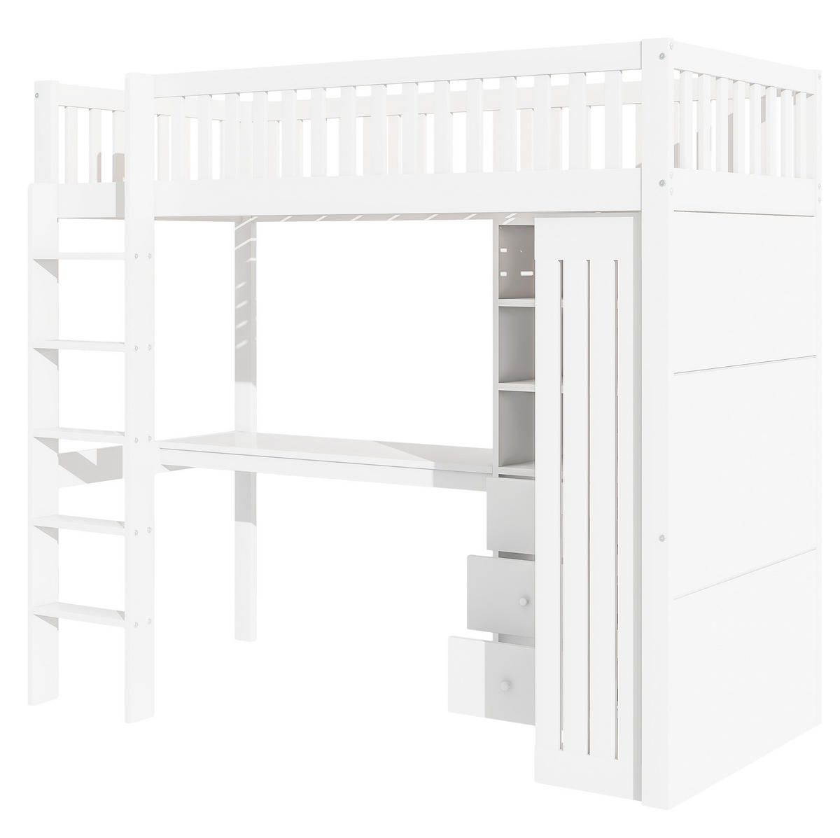 HOCHBETT 90/200 cm in Weiß mit Schreibtisch, Kleiderschrank und Treppe - Weiß, Holz (90/200cm) - BEAOK