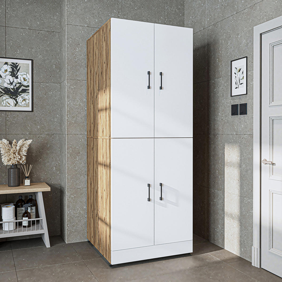 WASCHMASCHINENSCHRANK DORA-II 70cm Breit - Eiche Bianco, Holzwerkstoff (70/186/74cm)
